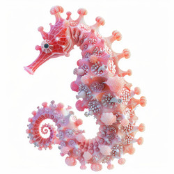 Pink seahorse covered in coral and shells showing marine biodiversity - yliv