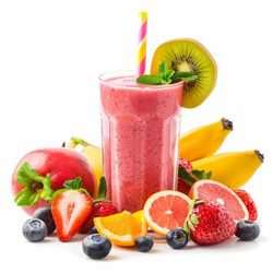 вкусный розовый коктейль в окружении свежих фруктов и ягод - yliv