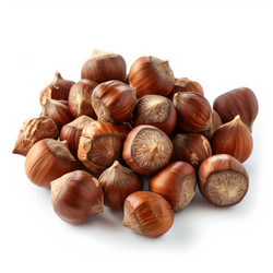Hazelnuts forming a mound on white background - yliv