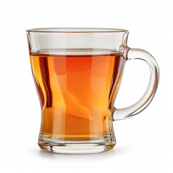 Clear glass cup containing hot tea with a teabag steeping inside - yliv