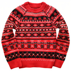 Warm red christmas sweater with festive nordic pattern isolated on white background - yliv