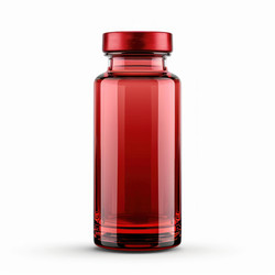 Red medical glass vial standing on white background - yliv