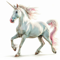 Magical white unicorn galloping with flowing pink mane - yliv