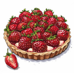 Delicious strawberry tart with fresh strawberries overflowing on white background - yliv