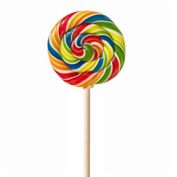 Colorful swirl lollipop with wooden stick on white background - yliv