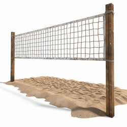 Beach volleyball net standing on sand under sunlight on white background - yliv