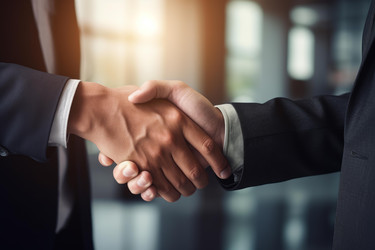 Businessmen shaking hands after successful meeting in office - yliv