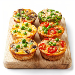 вкусные пикантные мини-пироги с заварным кремом с различными начинками на деревянной доске - yliv