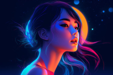 женщина на очаровательном фоне неоновой луны. генеративный контент - yliv