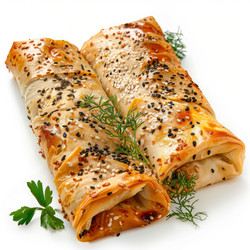 вкусный бурек, украшенный свежим укропом и кунжутом, олицетворяющий балканскую кухню - yliv