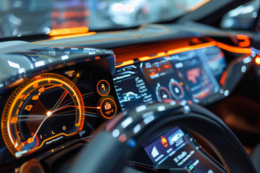 приборная панель современного автомобиля со спидометром и навигационной системой - yliv
