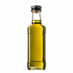 стеклянная бутылка со свежим оливковым маслом на белом фоне - yliv