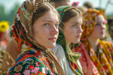 украинские женщины в традиционной одежде и шарфах посещают мероприятие на открытом воздухе - yliv