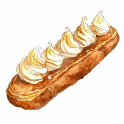 вкусный эклер, украшенный завитками взбитых сливок на белом фоне - yliv