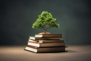 маленькое деревце, растущее на вершине стопки книг, символизирующее знания - yliv