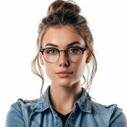 молодая женщина в стильных очках позирует на белом фоне - yliv