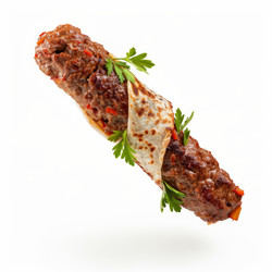 мясо люля-кебаба с лавашом и петрушкой на белом фоне - yliv