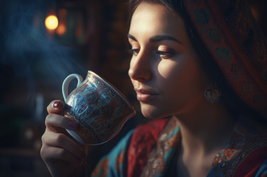 турчанка пьет чай. генеративный контент - yliv