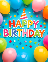 на ярком фоне изображены разноцветные воздушные шары и конфетти вокруг слов "с днем рождения". эта сцена передает праздничное настроение для празднования дня рождения генеративного ии - Karjalainen