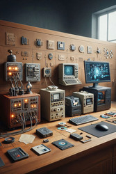 инфографика, показывающая эволюцию настольных компьютеров от мэйнфреймов до современных пк с ключевыми вехами, изображение, сгенерированное искусственным интеллектом - yuyu