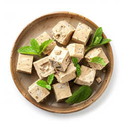 тарелка вкуснейшей халвы с листиками мяты, порция сверху - yliv