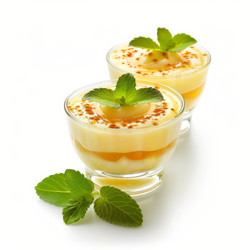 вкусный сливочный десерт, украшенный свежей мятой и корицей - yliv