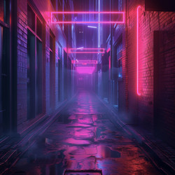 темный переулок, ночью светящийся неоново-розовым и фиолетовым - yliv