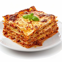 вкуснейшая лазанья болоньезе с плавленым сыром и базиликом на белой тарелке - yliv