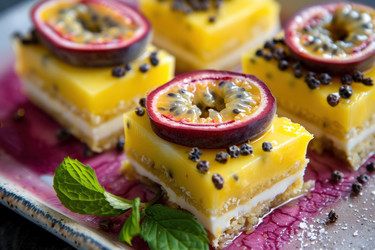 вкусные слоеные лимонные пирожные, украшенные маракуйей и шоколадными каплями - yliv