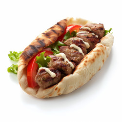 вкусный сэндвич с мясным сувлаки на гриле на белом фоне - yliv