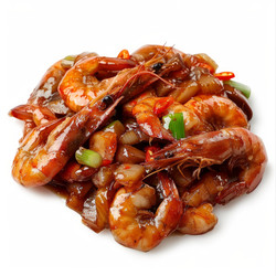 вкусные приготовленные креветки с овощами и соевым соусом на белом фоне - yliv