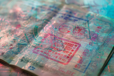 красочные визовые штампы в паспорте, иллюстрирующие международные поездки - yliv