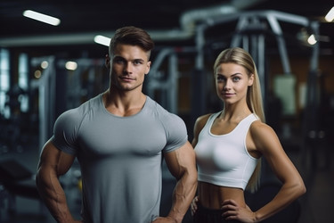 спортивные мужчина и женщина позируют в современном тренажерном зале - yliv