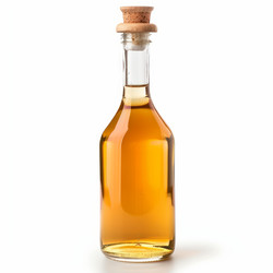 полная стеклянная бутылка золотистого виски с пробковой крышкой на белом фоне - yliv