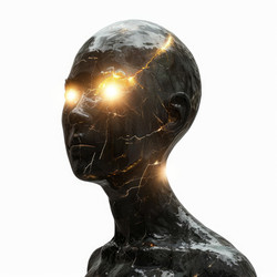 темная металлическая голова андроида, демонстрирующая искусственный интеллект - yliv