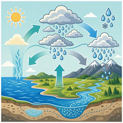 научная инфографика круговорота воды со стадиями испарения, конденсации и осаждения, изображение, сгенерированное искусственным интеллектом - yuyu