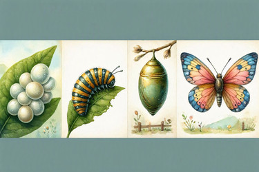 обучающая инфографика о жизненном цикле бабочки для детей с четырьмя этапами и красивыми иллюстрациями, изображение, сгенерированное искусственным интеллектом - yuyu
