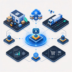 современная инфографика цифровой логистической экосистемы с подключенными системами и видимостью в режиме реального времени, изображение, сгенерированное искусственным интеллектом - yuyu