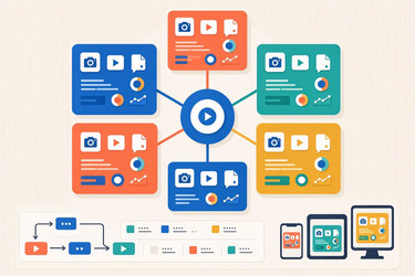 плоская векторная инфографика экосистемы социальных сетей с платформами, типами контента и показателями вовлеченности, изображение, сгенерированное искусственным интеллектом - yuyu
