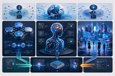 Полная инфографика будущих тенденций в области искусственного интеллекта и Интернета с квантовыми вычислениями, AGI и иммерсивной сетью, изображение, сгенерированное искусственным интеллектом - yuyu