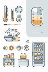 плоская векторная инфографика рекомендаций по безопасности пищевых продуктов с указанием температуры, гигиены и правил хранения, сгенерированное искусственным интеллектом изображение - yuyu