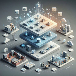 Подробная инфографика архитектуры облачных вычислений с использованием IaaS, PaaS, SaaS и бессерверных моделей, изображение, сгенерированное искусственным интеллектом - yuyu