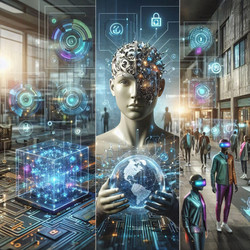 Полная инфографика будущих тенденций в области искусственного интеллекта и Интернета с квантовыми вычислениями, AGI и иммерсивной сетью, изображение, сгенерированное искусственным интеллектом - yuyu