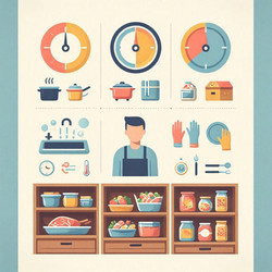 плоская векторная инфографика рекомендаций по безопасности пищевых продуктов с указанием температуры, гигиены и правил хранения, сгенерированное искусственным интеллектом изображение - yuyu