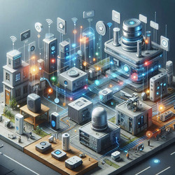 подробная инфографика экосистемы интернета вещей с датчиками, устройствами, шлюзами и облачными платформами, изображение, сгенерированное искусственным интеллектом - yuyu
