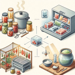 подробная инфографика о способах консервирования пищевых продуктов с использованием консервирования, замораживания, сушки и ферментации, изображение, сгенерированное искусственным интеллектом - yuyu