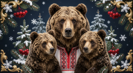праздничная медвежья семья в зимней стране чудес - Vvicca