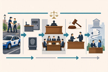 подробная инфографика процесса уголовного правосудия с этапами ареста, судебного разбирательства и вынесения приговора, изображение, сгенерированное искусственным интеллектом - yuyu