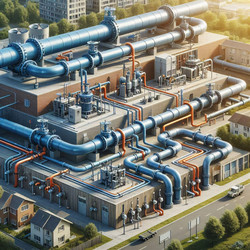 подробная инфографика сети распределения природного газа с трубопроводами, регуляторами и счетчиками, изображение, сгенерированное искусственным интеллектом - yuyu