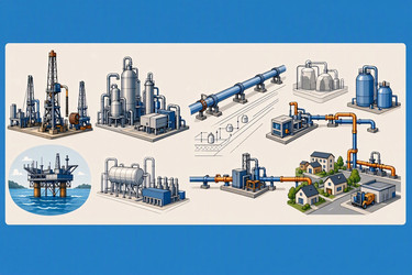 подробная инфографика цепочки поставок природного газа от добычи до распределения и конечного использования, изображение, сгенерированное искусственным интеллектом - yuyu